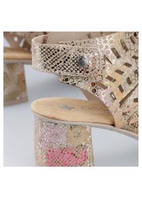 Sandalette Rieker, Damen, Gr. 40, Synthetik, bunt (beige multi), Lederimitat, metallic, Schuhe Sandalette, Sommerschuh, Sandale, Blockabsatz, mit modischer Schaftgestaltung