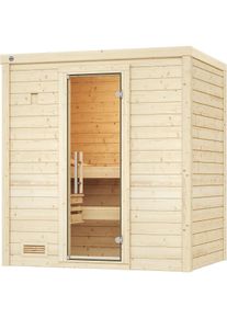 Sauna Weka "Massivholzsauna BERGEN 1", beige (natur), Saunaofen, integrierte Steuerung, 5,4 kW, Saunen, Sauna, Blockbohlen, moderne Ganzglast&uuml;r