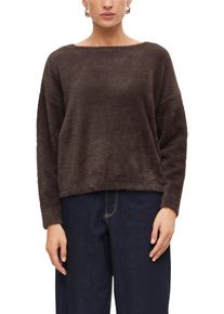 Strickpullover s.Oliver BLACK LABEL, Damen, Gr. 42, braun (chocolate), Grobstrick, Obermaterial: 74% Polyamid, 16% Viskose, 10% Polyester, unifarben, h&uuml;ftlang, U-Boot-Ausschnitt, Pullover Strickpullover, U-Boot-Ausschnitt, Regular Fit, Viskosemix
