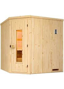 Sauna Weka "Element-Ecksauna VARBERG 2", beige (natur), ohne Ofen, ohne Steuerung, (ohne Ofen), Saunen, Sauna, vorgefertigte Elemente, isolierte Holzt&uuml;r
