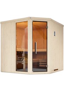 Sauna Weka "Element-Ecksauna VARBERG 3", wei&szlig;, Bio-Ofen, externe Steuerung, 7,5 kW, Saunen, Sauna, vorgefertigte Elemente, moderne Ganzglast&uuml;r, bodenl. Fensterelement