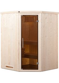 Sauna Weka "Element-Ecksauna KIRUNA 1", beige (natur), Saunaofen, integrierte Steuerung, 3,6 kW, Saunen, Sauna, vorgefertigte Elemente, moderne Ganzglast&uuml;r, Eckeinstig