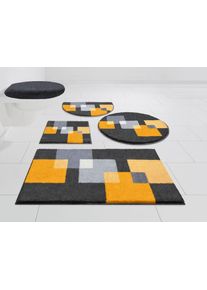 Badematte Grund "Paxos" Gr. 2, gelb (gelb, grau), H:20mm, Polyacryl, Badematten, Badematte, geometrisches Design, modern, flauschig, softer Flor, Made in Europe