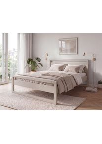 Massivholzbett OTTO HOME "Wellow, Kaschmir-Beige, Kiefer, inklusive Lattenrost, Kufen", beige (kaschmir, beige, kaschmir, beige, kaschmir, beige, beige), B:148cm H:86cm L:211cm, Betten, Massivholzbett, nordisch-modern, bis 180 kg belastbar, FSC & Made in Europe