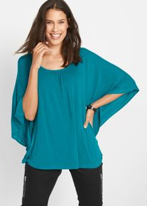 T-Shirt bonprix, Damen, Gr. 56/58 (XXXL), blau (meerest&uuml;rkis), Obermaterial: 95% Viskose, 5% Elasthan, loose fit, Shirts T-Shirt, locker geschnittenes Fledermausshirt, mit Rundhalsausschnitt, Topseller