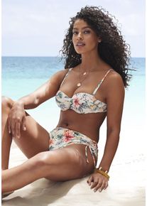 B&uuml;gel-Bandeau-Bikini-Top Lascana "Salsa", Damen, Gr. 38, Cup E, beige (creme bedruckt), Microfaser, Recycling-Polyamid, gebl&uuml;mt, Bikini-Oberteile B&uuml;gel-Bandeau-Bikini-Top, mit tollem Blumenprint