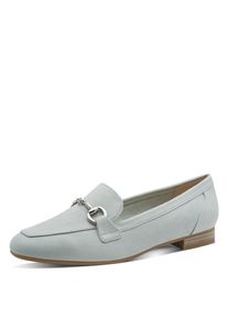 Slipper Marco Tozzi, Damen, Gr. 37, Textil, grau (mint), Veloursleder, unifarben, Schuhe Slipper, Blockabsatz, Loafer, Businessschuh mit Schmuckspange