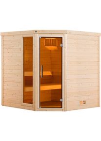 Sauna Weka "Massivholzsauna TURKU 2", beige (natur), Saunaofen, externe Steuerung, 9 kW, Saunen, Sauna, Blockbohlen, Fensterelement, moderne Ganzglast&uuml;r