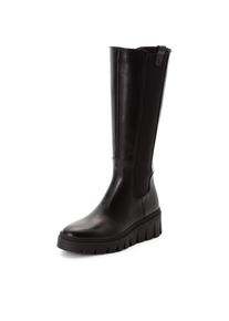Stiefel Tamaris, Damen, Gr. 37, Textil, Normalschaft, beige (schwarz), Elastischer Einsatz, Glattleder, unifarben, Schuhe Stiefel, Keilabsatz, Langschaftstiefel, breiter Stretcheinsatz au&szlig;en