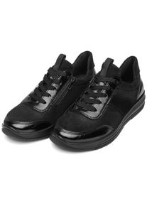 Keilsneaker Ara "OSAKA", Damen, Gr. 9,5 (44), atmungsaktiv, schwarz, Lacklederimitat, Lederimitat, Textil, Veloursleder, unifarben, Schuhe Keilsneaker, Freizeitschuh, Halbschuh, Schn&uuml;rer in Komfortweite H (=sehr weit)