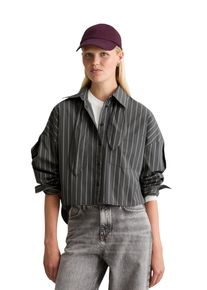 Marc O'Polo Hemdbluse MARC O'POLO DENIM, Damen, Gr. L, grau (dunkelgrau), Popeline, Obermaterial: 100% Baumwolle, gestreift, taillenbedeckt, 1-Knopf-Manschette, Blusen Hemdbluse, mit Schluppe, Papertouch-Popeline