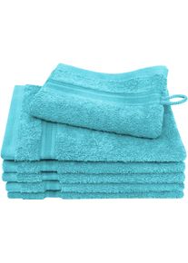Waschhandschuh Dyckhoff "Siena", blau (aqua), B:16cm L:21cm, Frottier, Waschlappen, Waschhandschuh, mit Bord&uuml;re