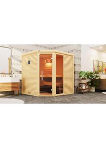 Sauna WEKA "Design-Sauna CUBILIS 2", beige (natur), ohne Ofen, ohne Steuerung, (ohne Ofen), Saunen, Sauna, Blockbohlen im wekaLine-Profil, Fensterelement, Ganzglast&uuml;r