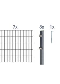 Doppelstabmattenzaun Alberts "Grundset", grau (anthrazit), H:180cm, Stahl, Zaunelemente, Doppelstabmattenzaun, H&ouml;he: 80-200 cm, Gesamtl&auml;nge: 4-30 m, zum Einbetonieren