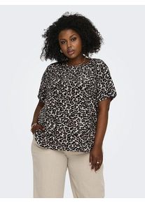 Shirtbluse Only CARMAKOMA "CARVICA SS TOP WVN NOOS", Damen, Gr. 42, schwarz-wei&szlig; (pumice stone aop:leo aop), Web, Obermaterial: 97% Polyester, 3% Elasthan, regular fit normal, Rundhals, Blusen Shirtbluse, Materialmix, regular fit