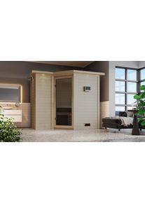 Sauna Karibu "Sanna 2", beige (naturbelassen), ohne Ofen, (ohne Ofen), Saunen, Sauna, ohne Ofen