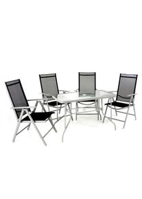 Garten-Essgruppe VCM "5-tlg. Set Gartenm&ouml;bel Sitzgruppe Tisch Stuhl", grau, B:60cm T:110cm, Obermaterial: 100% Metall MT., Sitzm&ouml;bel-Sets, Garten-Essgruppe