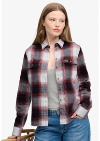 Karobluse Superdry "LUMBERJACK CHECK FLANNEL SHIRT", Damen, Gr. XS, rot (rot, ivory check), Web, Obermaterial: 100% Baumwolle, kariert, regular fit normal, ohne Ausschnitt, 1-Knopf-Manschette, Blusen Karobluse, Baumwolle, regular fit