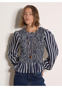 Blusentop Apricot "Gerafftes gestreiftes Oberteil", Damen, Gr. XS (34), navy, gewebt, , Modisch, normal, Rundhals, Elastisch, Blusen Blusentop, mit R&uuml;schen