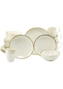 Kombiservice Creatable "Nature Collection, Service, 20-tlg.", wei&szlig; (creme), 20, Steinzeug, Geschirr-Sets, Kombiservice, Handgemalte Sprenkel und R&auml;nder, Reaktivglasur