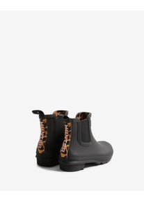Gummistiefel Hunter "WOMENS ORIGINAL CHELSEA LEOPARD BACKSTRA", Damen, Gr. 37, schwarz, Gummi, Schuhe Gummistiefel, wasserdicht