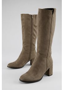 Stiefel ANISTON SHOES, Damen, Gr. 36, w&auml;rmend, Normalschaft, braun (oliv), Textil, Veloursleder, unifarben, Basic, Schuhe Stiefel, Stiefelette, Langschaftstiefel mit Rei&szlig;verschluss- NEUE KOLLEKTION