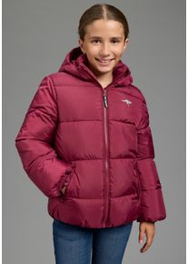 Winterjacke Kangaroos "Outdoor Steppjacke mit Kangaroos Logo-Druck f&uuml;r M&auml;dchen", M&auml;dchen, Gr. 140/146, bordeaux, Web, Obermaterial: 100% Polyester. Futter: 100% Polyester. Wattierung: 100% Polyester, Basic h&uuml;ftlang, normaler Saum mit Gummizug, Jacken Winterjacke, Warme Steppjacke mit reflektierenden Details