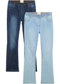 Schlupfjeans bonprix, M&auml;dchen, Gr. 158, N-Gr, blau (dunkelblau denim, hellblau denim), Obermaterial: 82% Baumwolle, 17% Polyester, 1% Elasthan, slim fit, Jeans Schlupfjeans, f&uuml;r M&auml;dchen, im praktischen 2er Pack, mit Schlupfform, Slim Fit