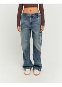 Cargojeans Tally Weijl "SPADEGINNA", Damen, Gr. 36, N-Gr, blau (midschwarz indigowash dirtybeige), Denim/Jeans, Obermaterial: 100% Baumwolle, Abriebeffekte, lang, Jeans Cargojeans, Baumwolle, baggy