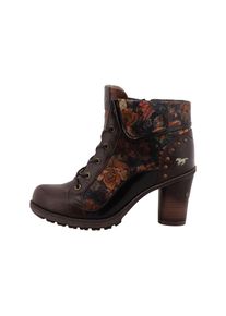 Stiefelette Mustang Shoes "Mode-Stiefel", Damen, Gr. 38, w&auml;rmend, braun multi, Lederimitat, Textil, Schuhe Stiefelette, Blockabsatz, Schn&uuml;rboots mit umschlagbarem Kragen