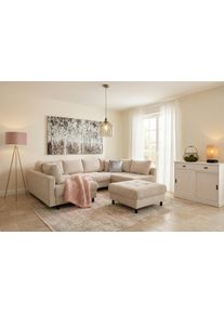 Wohnlandschaft Collection AB "Toni U-Form, B: 298 cm, XXL-Liegefl&auml;che mit Hocker 3 Stoffqualit&auml;ten", beige, B:298cm H:44cm T:184cm, 100%Polyester, Sofas, Wohnlandschaft, Set: Sofa & Hocker, 3 Zierkissen, Federkern
