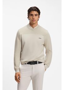 Strickpullover BOSS Green "KN Momentum-X CN", Herren, Gr. M, beige (light beige272), Strick, Obermaterial: 48% Polyester, 39% Schurwolle, 11% Polyamid, 2% Elasthan, regular fit normal, Rundhals, B&uuml;ndchen, Pullover Strickpullover, Rundhalsausschnitt, Regular Fit, kontrast HD-Logo