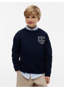 Sweatshirt Tommy Hilfiger, Jungen, Gr. 80, blau (schwarz night navy), Sweatware, Obermaterial: 100% Baumwolle, unifarben, regular fit normal, Rundhals, eingesetzt B&uuml;ndchen, Sweatshirts Sweatshirt, Kinder bis 16 Jahre, Druck