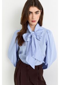 Karobluse RICHROYAL, Damen, Gr. 38, blau (skyway blau), Web, Obermaterial: 100% Baumwolle, figurbetont, Manschette, Blusen Karobluse, mit Schleifenkragen, femininer Schnitt, Puff&auml;rmel