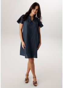 Sommerkleid Aniston SELECTED, Damen, Gr. 48, N-Gr, Kurzarm, Web, blau (marine), Web, Obermaterial: 100% Baumwolle, unifarben, figurumspielend kniefrei, V-Ausschnitt, Volant, Kleider Sommerkleid, mit Lochspitze im Schulter- und Brustbereich, Topseller
