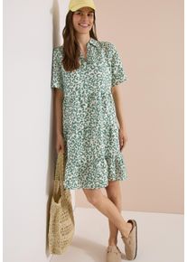 Sommerkleid Cecil, Damen, Gr. M (40), N-Gr, Kurzarm, Web, gr&uuml;n (macadamia beige), Web, Obermaterial: 55% Leinen, 45% Viskose, gemustert, bequem kniefrei, V-Ausschnitt, abgesteppte Kante, Kleider Sommerkleid, Knielanges Sommerkleid aus Leinenmix mit Print