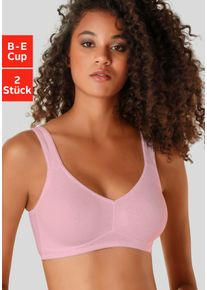 Entlastungs-BH "BH ohne B&uuml;gel, Baumwoll BH", Damen, Gr. 100, Cup E, rosa (rosa, wei&szlig;), Trikot, Obermaterial: 95% Baumwolle, 5% Elasthan, PETITE FLEUR BY LASCANA, BHs Entlastungs-BH, mit breiten Tr&auml;gern, gro&szlig;e Gr&ouml;&szlig;en, bequemer BH