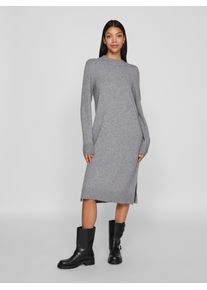 Strickkleid Vila "VIRIL CREW NECK L/S MIDI DRESS - NOOS", Damen, Gr. XXL, N-Gr, Langarm, Feinstrick, grau (medium grau melange), Feinstrick, Obermaterial: 50% Viskose, 27% Nylon, 23% Polyester, unifarben, regular fit knielang, hoch geschlossener Ausschnitt, Kleider Strickkleid