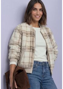 Blouson Street One, Damen, Gr. 36, beige (pure beige), Web, Obermaterial: 100% Polyester. Futter: 100% Polyester, kariert, bequem h&uuml;ftbedeckend, Rundhals, Flachstrickb&uuml;ndchen, Jacken Blouson, Fake Fur Blouson mit Strickdetails und Print