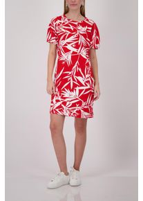 Shirtkleid monari "Kleid Bl&auml;tter allover", Damen, Gr. 36, N-Gr, rot (rot gem), Web, Obermaterial: 100% Baumwolle, gemustert, regular fit ca. Mitte Oberschenkel, Rundhals, eingesetzt abgesteppte Kante, Kleider Shirtkleid, Regular fit mit Bl&auml;ttermuster