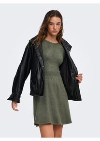 Strickkleid Only "ONLFIA LS FIT FLARE ONEC DRESS CS KNT", Damen, Gr. XS, N-Gr, Langarm, Strick, gr&uuml;n (kambaba detail:melange), Strick, Obermaterial: 50% Viskose, 27% Nylon, 23% Polyester, meliert, Midi, Rundhals, Kleider Strickkleid, Viskosemischung, normal geschnitten