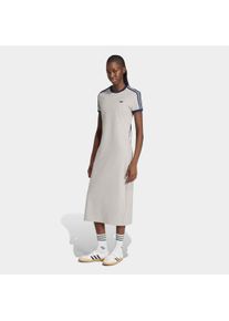 Shirtkleid adidas originals "3-STREIFEN, SCHMAL", Damen, Gr. XL, N-Gr, grau (medium grau heather, night indigo), Obermaterial: 93% Baumwolle, 7% Elasthan, Kleider Shirtkleid