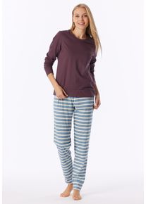 Schlafanzug Schiesser "Casual Essentials", Damen, Gr. 38, 325, braun, Single Jersey, Obermaterial: 100% Baumwolle, bequem lang, Rundhals, angesetztes B&uuml;ndchen, Homewear-Sets Schlafanzug, Baumwolle, Rundhalsausschnitt, lang&auml;rmelig