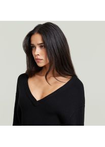 G-Star Raw Strickkleid G-STAR "Hourglass Dress wmn", Damen, Gr. XXL, N-Gr, Langarm, Strick, dk schwarz, Strick, Obermaterial: 95% Baumwolle, 4% Nylon, 1% Elasthan, unifarben, kurz, V-Ausschnitt, Kleider Strickkleid, mit V-Ausschnitt, Baumwollmix