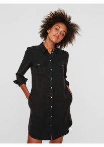 V&eacute;ro Moda Jeanskleid VERO MODA "VMSILLA", Damen, Gr. M, N-Gr, Langarm, Web, schwarz, Web, Obermaterial: 100% Lyocell (TENCEL&trade;), unifarben, gerade kurz, verstellbar 1-Knopf-Manschette mit Schlitz, Kleider Jeanskleid