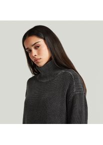 G-Star Raw Strickkleid G-STAR "Washed Dress ls wmn", Damen, Gr. S, N-Gr, Langarm, Strick, grau (dk schwarz gd), Strick, Obermaterial: 100% Baumwolle, unifarben, loose fit knieumspielend, hoch geschlossener Ausschnitt, Kleider Strickkleid, mit Stehkragen, Loose Fit