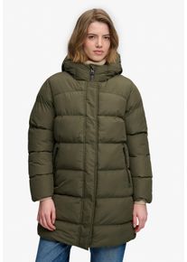 Steppjacke Superdry "HOODED SPORTS PUFFER MID JKT", Damen, Gr. XL, gr&uuml;n (washed khaki), Steppware, Obermaterial: 100% Polyester, unifarben, relaxed fit normal, Jacken Steppjacke, Kunstfaser, relaxed fit