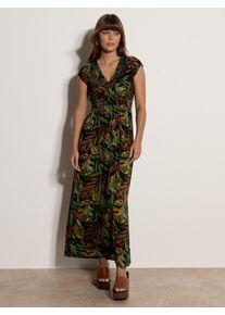 Smokkleid Apricot "Smockkleid mit tropischem Blattmuster", Damen, Gr. XXL (44), N-Gr, schwarz, gewebt, Obermaterial: 100% Viskose CV., gemustert, V-Ausschnitt, Fl&uuml;gel&auml;rmel, Kleider Smokkleid, in weicher Ware