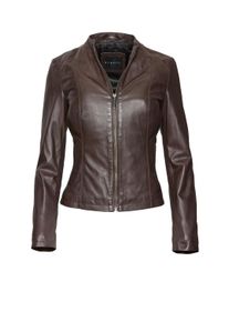 Lederjacke Bugatti "BULady-124", Damen, Gr. 40, braun (d braun), Obermaterial: 100% Lammleder LEL. Futter: 100% Polyester PES. 100% Polyester PES., uni, modern fit, Rundhals, Jacken Lederjacke, aus weichem Leder