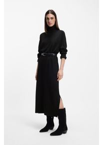 Strickkleid BOSS Orange "Fagliatelle Premium Damenmode", Damen, Gr. S (36), N-Gr, Langarm, Strick, schwarz (schwarz 001), Strick, Obermaterial: 60% Schurwolle, 40% Polyacryl, unifarben, gerade lang, Rundhals, Flachstrickb&uuml;ndchen, Kleider Strickkleid, im weichen Wollmix